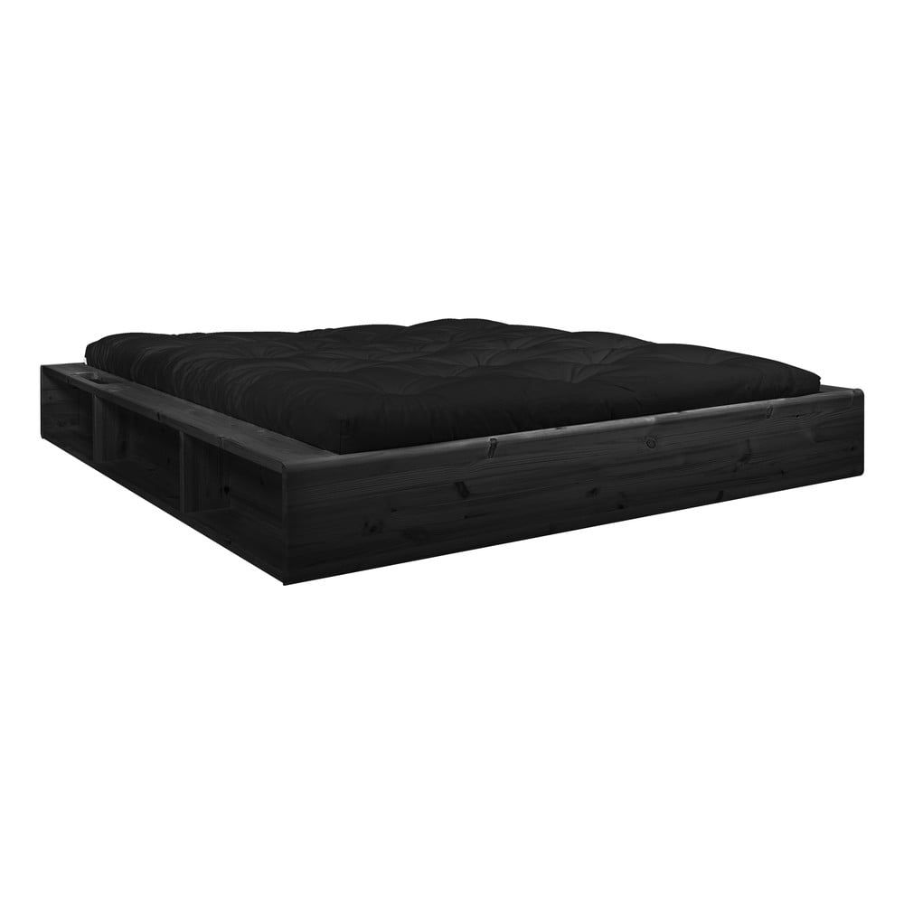Čierna dvojlôžková posteľ z masívneho dreva s čiernym futonom Comfort Karup Design, 160 x 200 cm - Bonami.sk