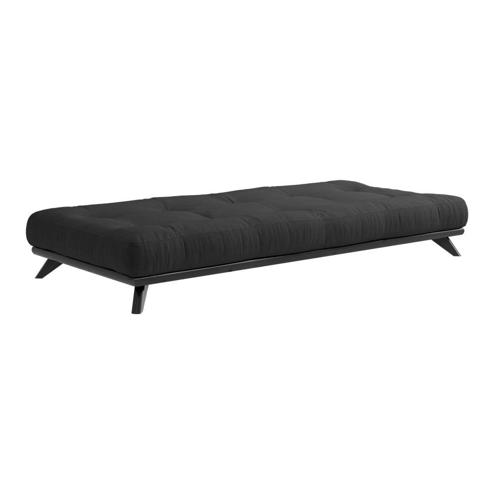 Čierna jednolôžková posteľ z masívneho borovicového dreva s matracom Karup Design Comfort, 90 x 200 cm - Bonami.sk