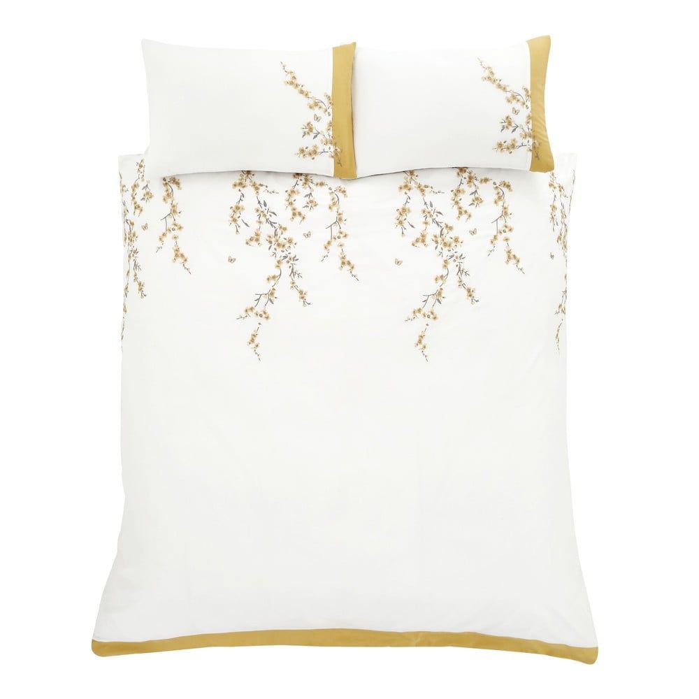 Bielo-žlté obliečky Catherine Lansfield Embroidered Blossom, 200 x 200 cm - Bonami.sk