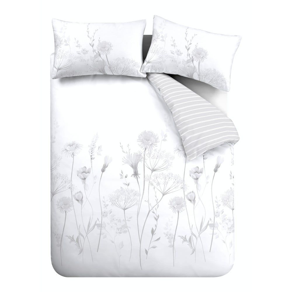 Bielo-sivé obliečky Catherine Lansfield Meadowsweet Floral, 135 x 200 cm - Bonami.sk