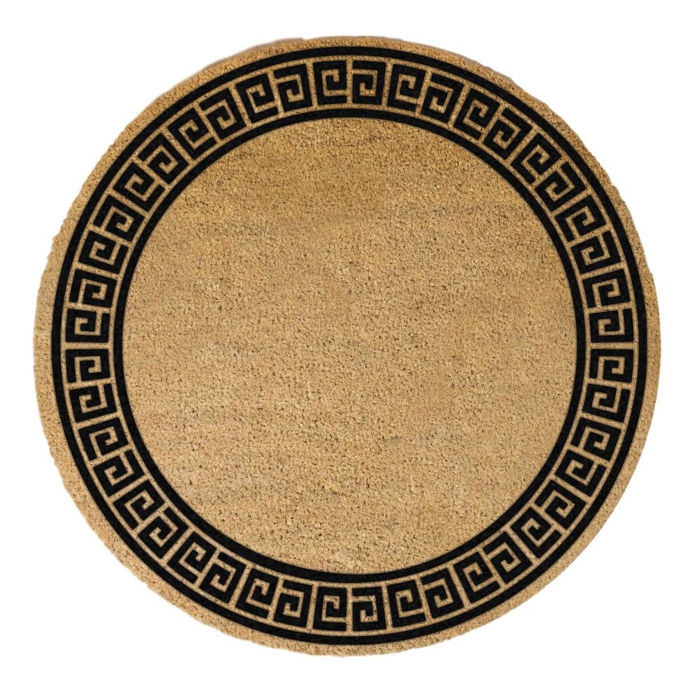 Čierna okrúhla rohožka z prírodného kokosového vlákna Artsy Doormats Greek Border, ⌀ 70 cm - Bonami.sk