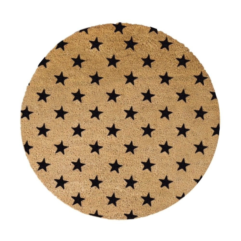 Čierna okrúhla rohožka z prírodného kokosového vlákna Artsy Doormats Stars, ⌀ 70 cm - Bonami.sk