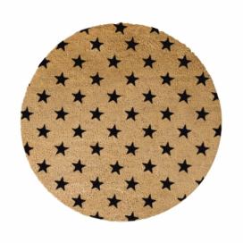 Čierna okrúhla rohožka z prírodného kokosového vlákna Artsy Doormats Stars, ⌀ 70 cm