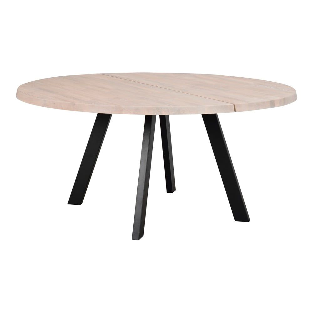Okrúhly jedálenský stôl z bieleného dubového dreva s kovovými nohami Rowico Freddie, ø 160 cm - Bonami.sk