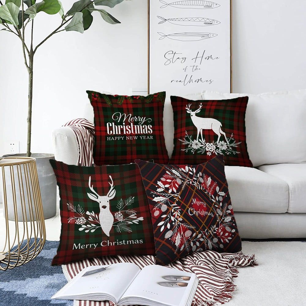 Súprava 4 vianočných žinylkových obliečok na vankúš Minimalist Cushion Covers Tartan Merry Christmas, 55 x 55 cm - Bonami.sk