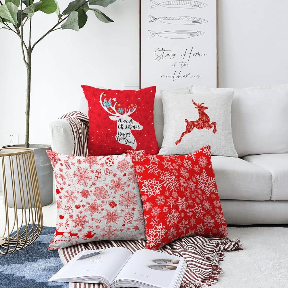 Súprava 4 vianočných žinylkových obliečok na vankúš Minimalist Cushion Covers Christmas Reindeer, 55 x 55 cm - Bonami.sk