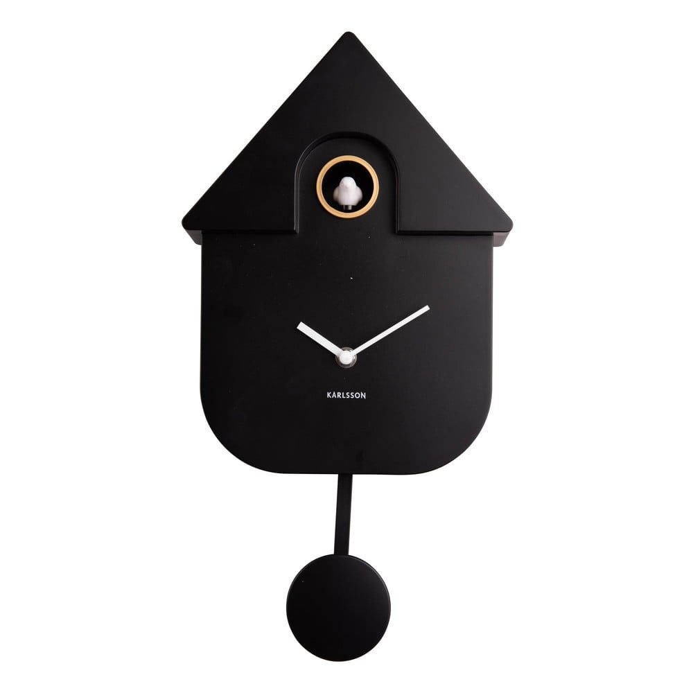 Čierne nástenné kyvadlové hodiny Karlsson Modern Cuckoo, 21,5 x 41,5 cm - Bonami.sk