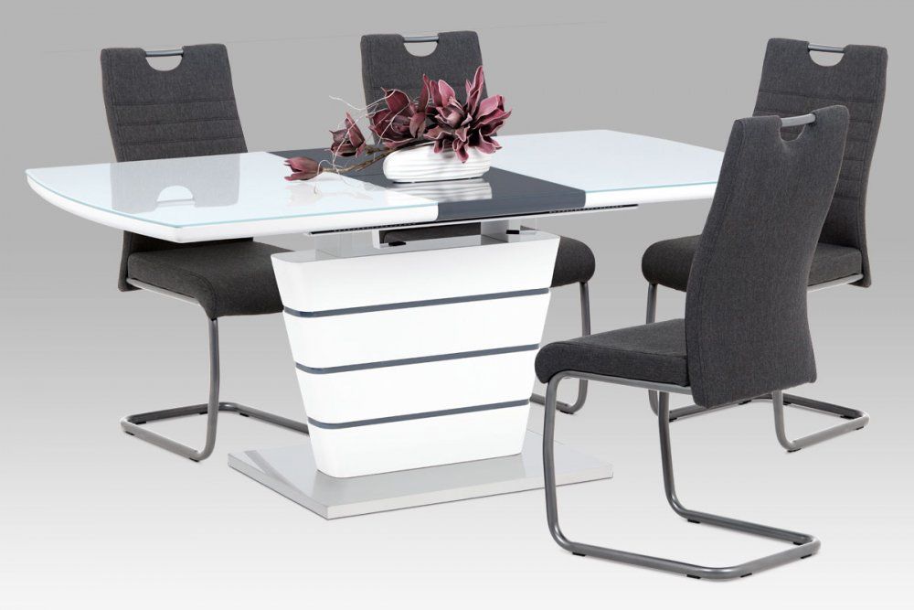 Jedálenský stôl rozkladací HT-465 WT biela lesk / nerez Autronic - dekorhome.sk