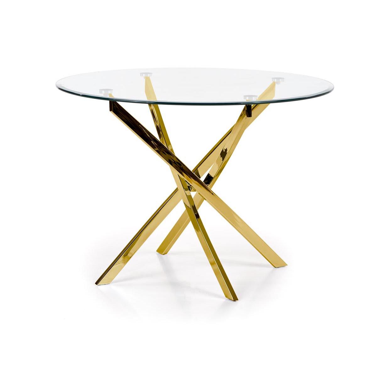 Okrúhly sklenený jedálenský stôl Raymond - priehľadná / zlatá - nabbi.sk