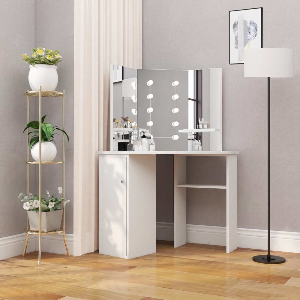 Rohový toaletný stolík s LED Dekorhome Svetlosivá - dekorhome.sk