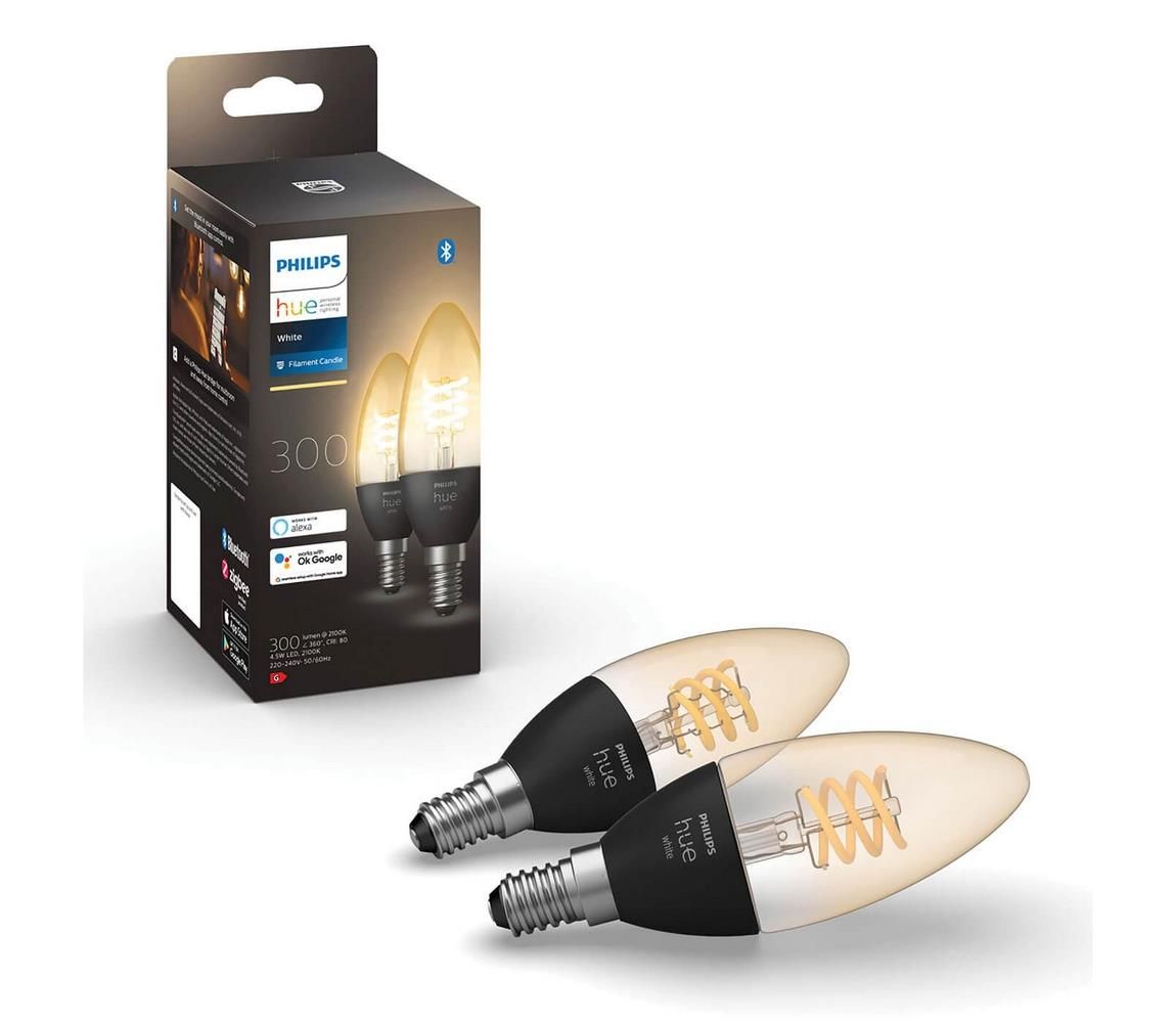 Philips SADA 2x LED Stmievateľná žiarovka Philips Hue WHITE FILAMENT E14/4,5W/230V 2100K  - Svet-svietidiel.sk