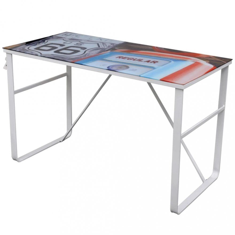Písací stôl s potlačou kov / sklo Dekorhome Bílá / vícebarevná - dekorhome.sk