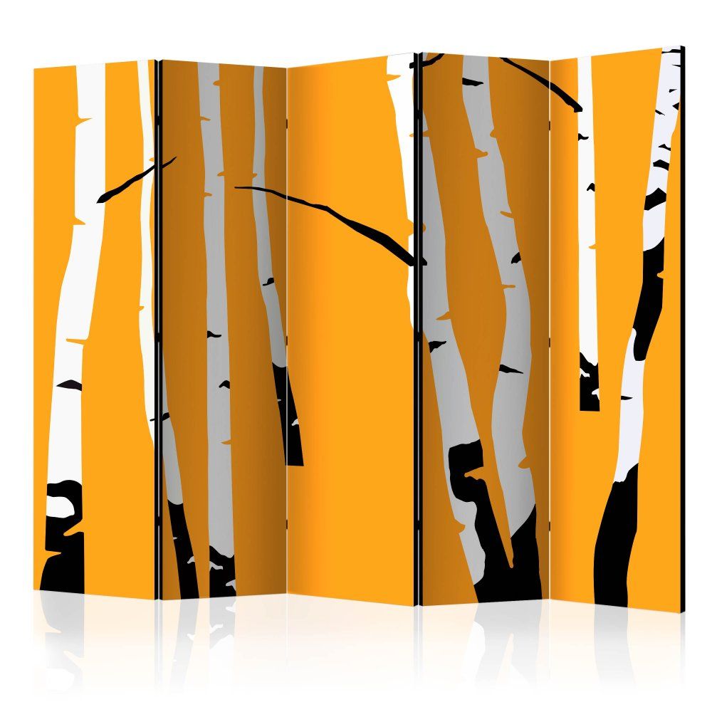 Paraván Birches on the orange background Dekorhome 225x172 cm (5-dielny) - dekorhome.sk