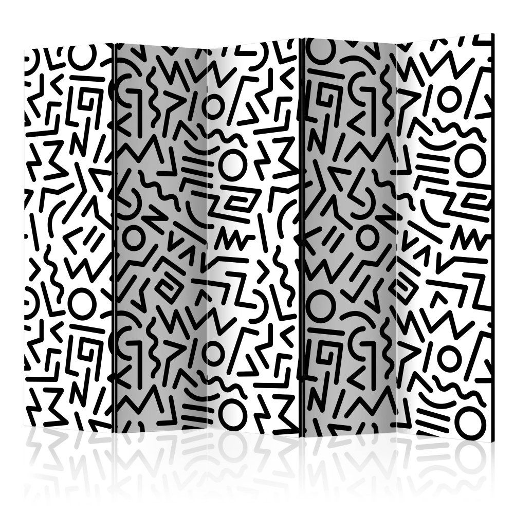 Paraván Black and White Maze Dekorhome 225x172 cm (5-dielny) - dekorhome.sk