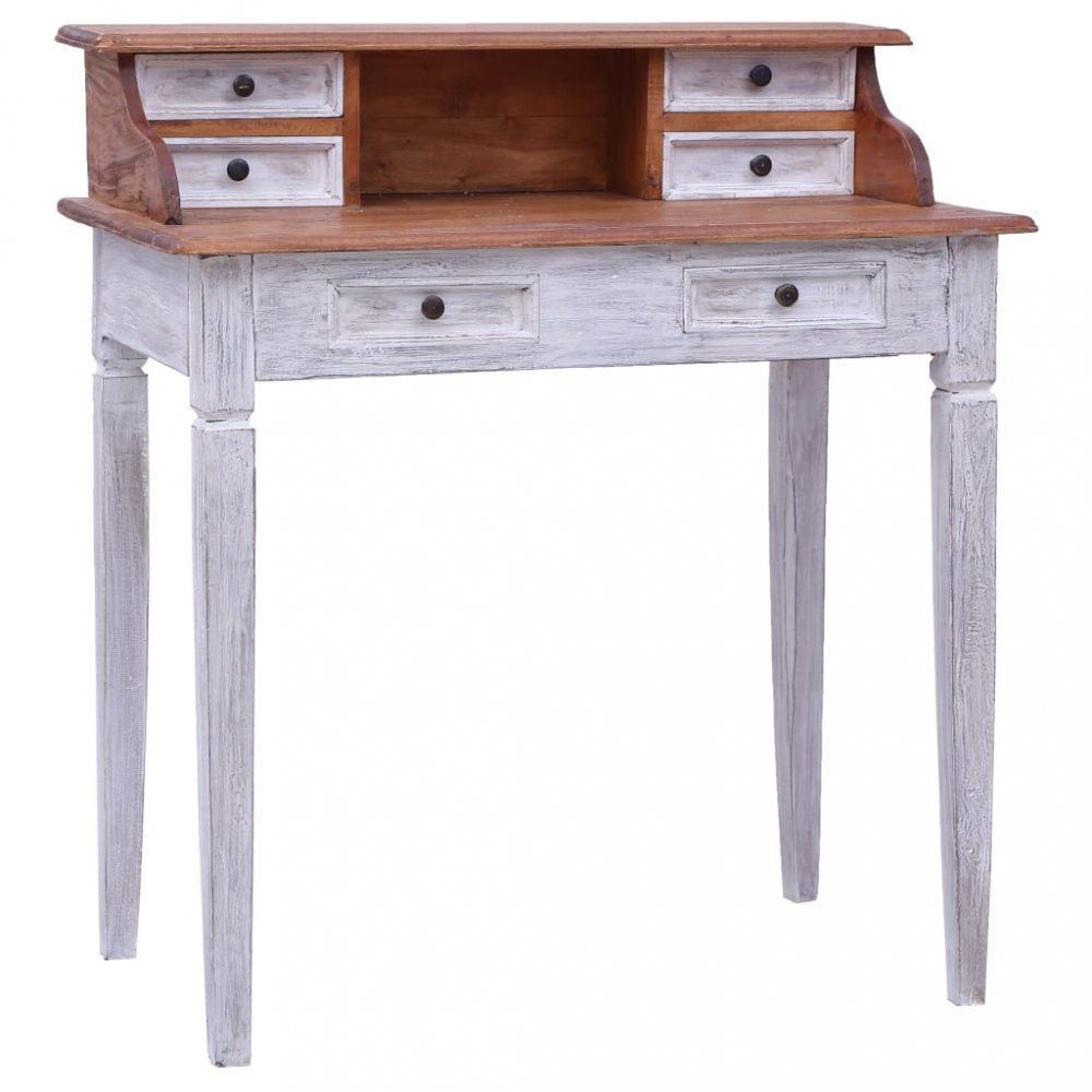 Písací stôl zo zásuvkami masívne drevo Dekorhome Biela / hnedá - dekorhome.sk