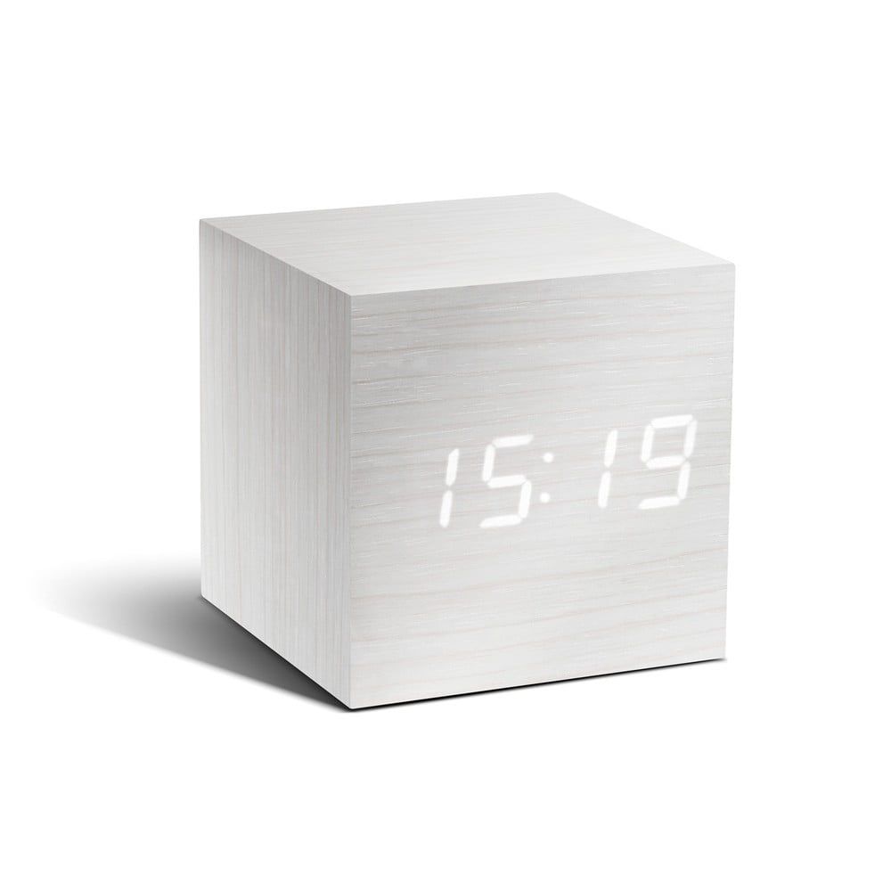 Biely budík s bielym LED displejom Gingko Cube Click Clock - Bonami.sk