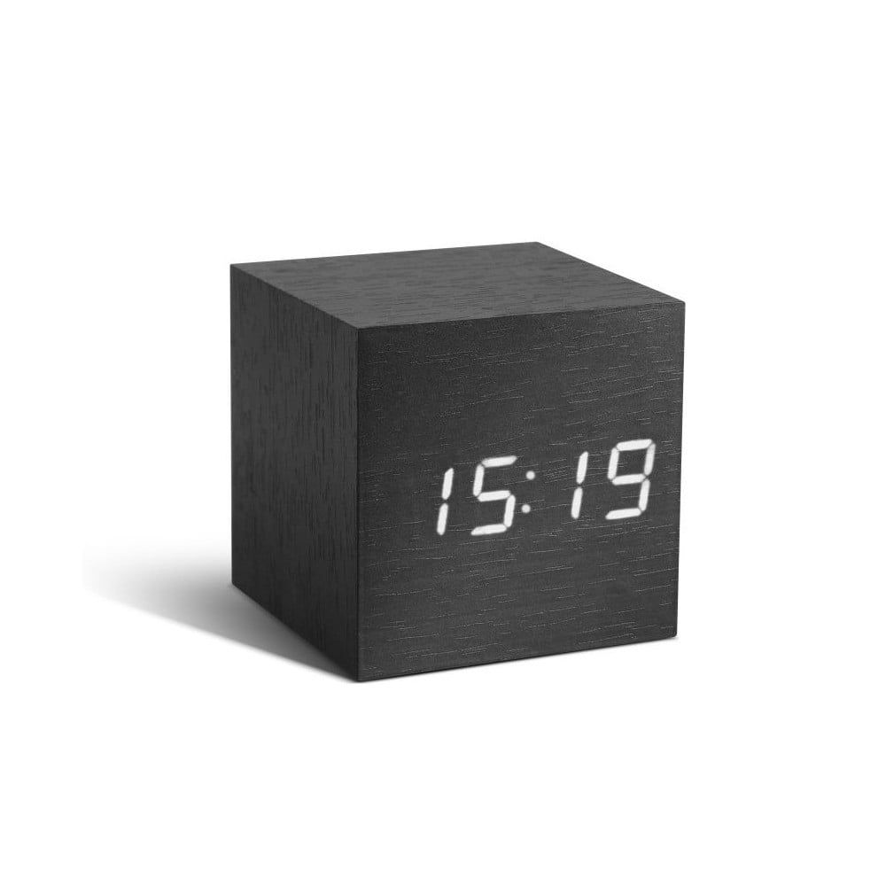 Čierny budík s bielym LED displejom Gingko Cube Click Clock - Bonami.sk