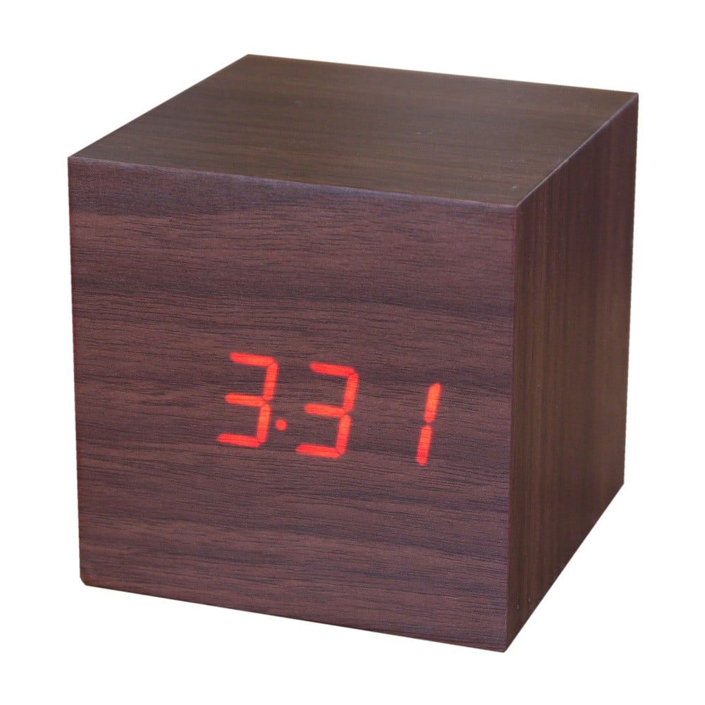 Tmavohnedý budík s červeným LED displejom Gingko Cube Click Clock - Bonami.sk