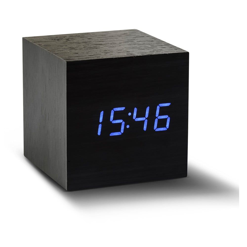 Čierny budík s modrým LED displejom Gingko Cube Click Clock - Bonami.sk