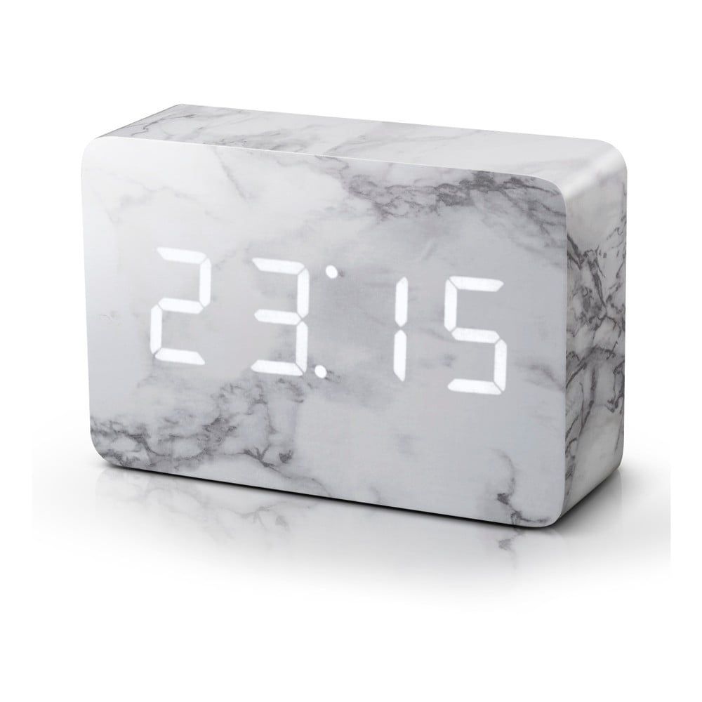 Sivý budík v mramorovom dekore s bielym LED displejom Gingko Brick Click Clock - Bonami.sk