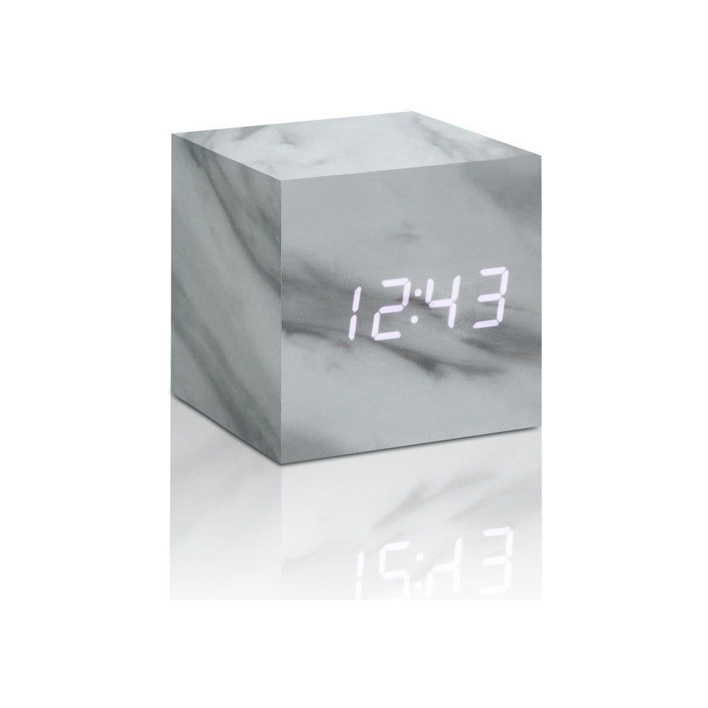 Sivý budík v mramorovom dekore s bielym LED displejom Gingko Cube Click Clock - Bonami.sk