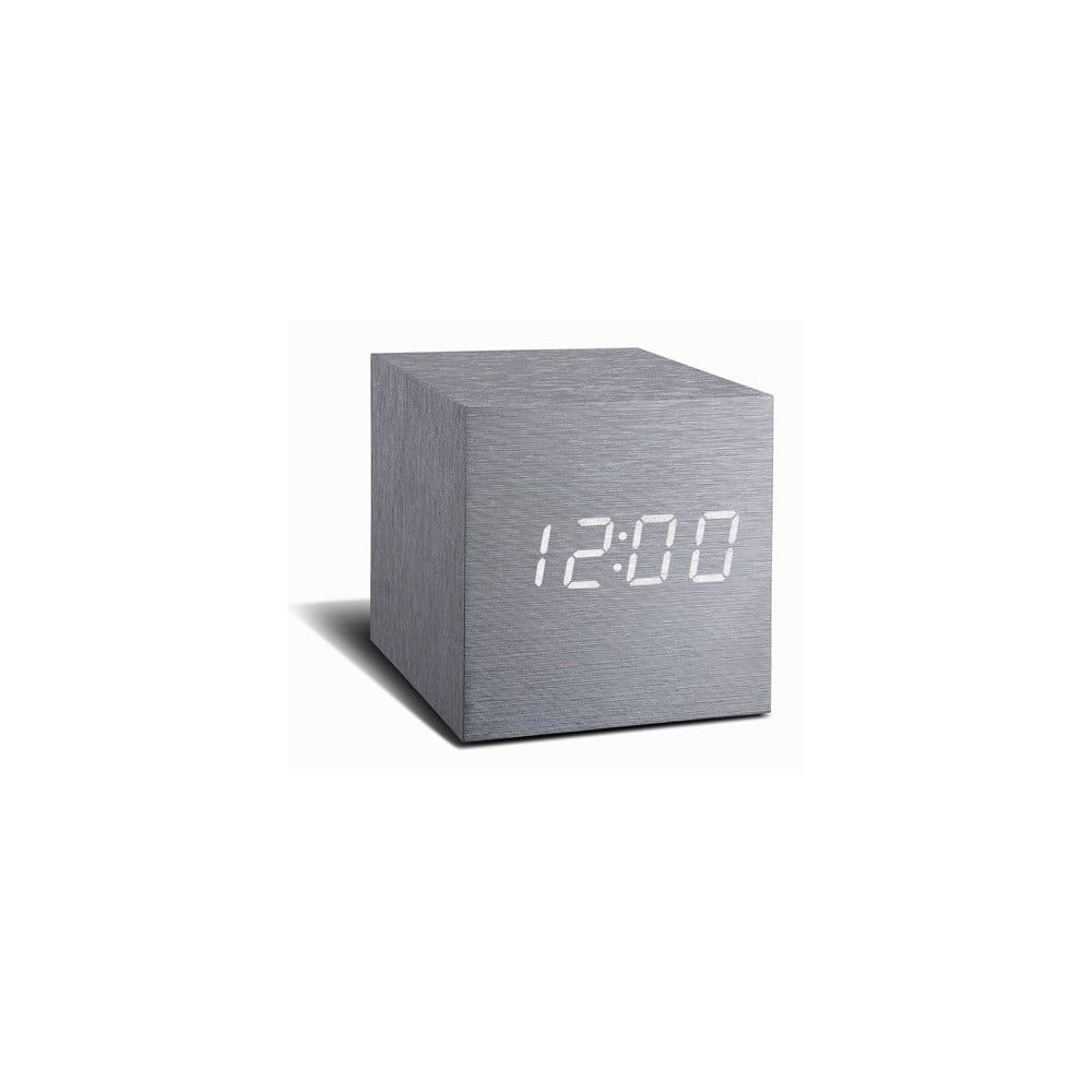 Sivý budík s bielym LED displejom Gingko Cube Click Clock - Bonami.sk