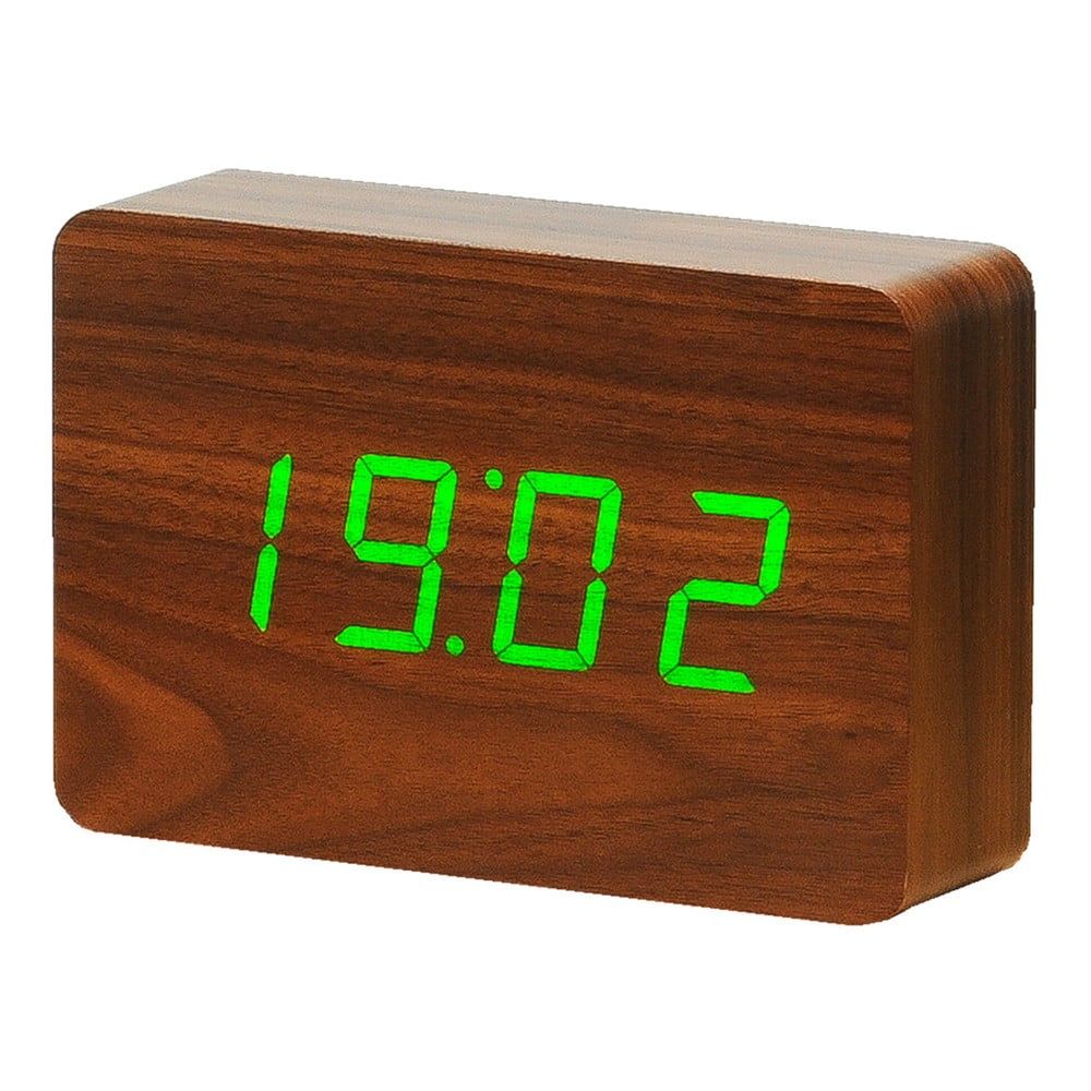 Tmavohnedý budík so zeleným LED displejom Gingko Brick Click Clock - Bonami.sk