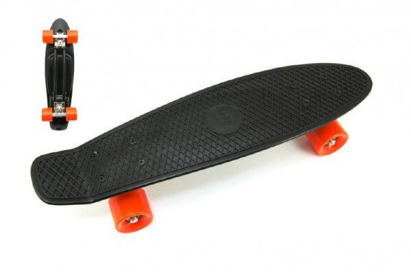 Skateboard - pennyboard 60cm nosnosť 90kg, kovové osi, čierna farba, oranžové kolesá - Kokiskashop.sk