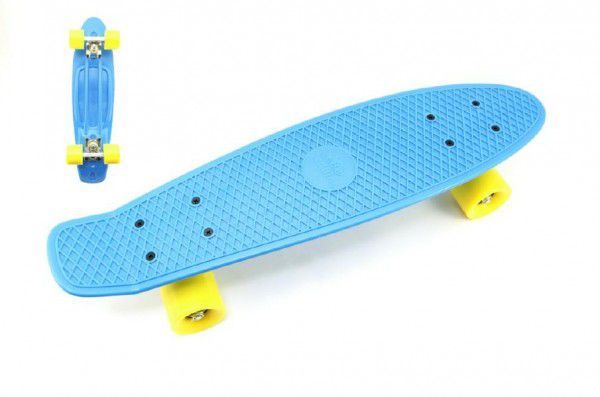 Skateboard - pennyboard 60cm nosnosť 90kg, kovové osi, modrá farba, žlté kolesá - Kokiskashop.sk