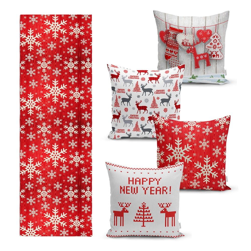 Súprava 4 vianočných obliečok na vankúš a behúň na stôl Minimalist Cushion Covers Happy Holiday - Bonami.sk