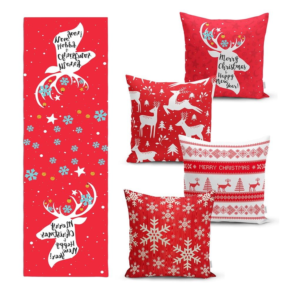 Súprava 4 vianočných obliečok na vankúš a behúň na stôl Minimalist Cushion Covers Joy - Bonami.sk