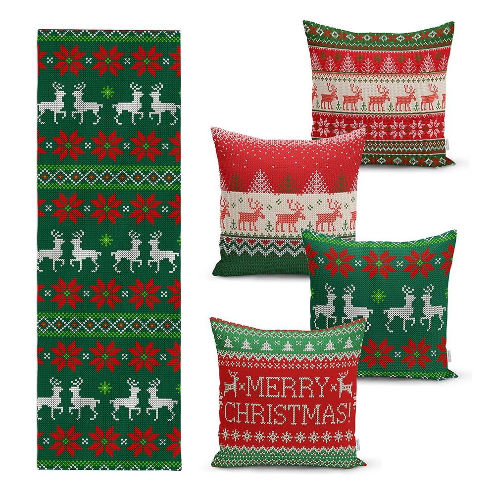 Súprava 4 vianočných obliečok na vankúš a behúň na stôl Minimalist Cushion Covers Merry Christmas - Bonami.sk