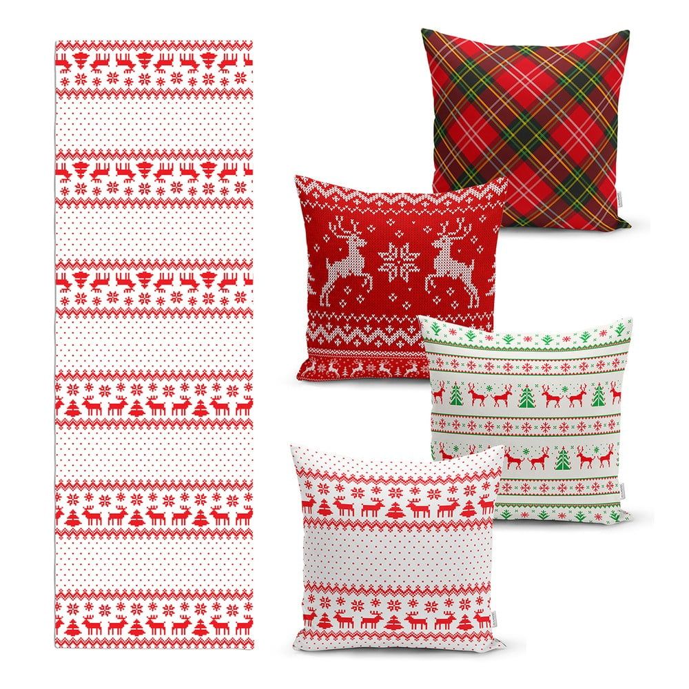 Súprava 4 vianočných obliečok na vankúš a behúň na stôl Minimalist Cushion Covers Nordic Knit - Bonami.sk