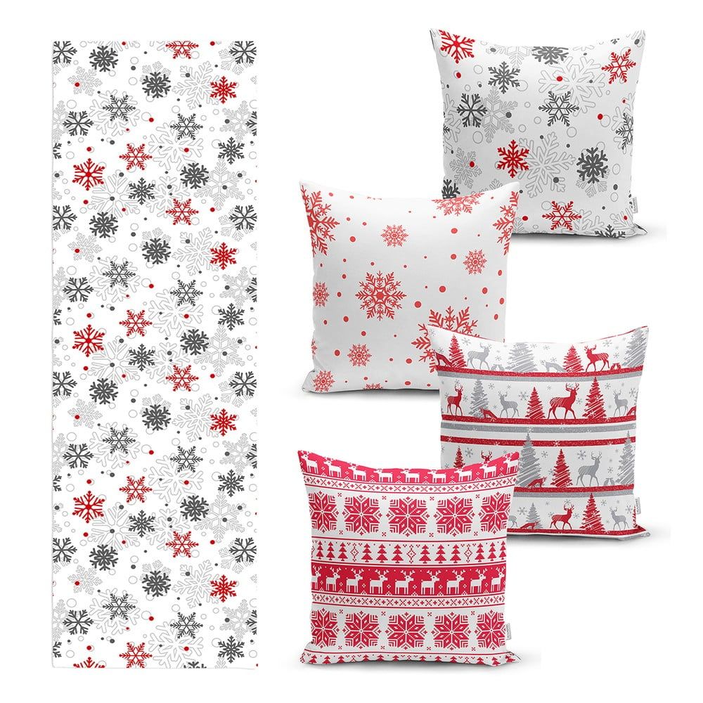 Súprava 4 vianočných obliečok na vankúš a behúň na stôl Minimalist Cushion Covers Red Christmas - Bonami.sk