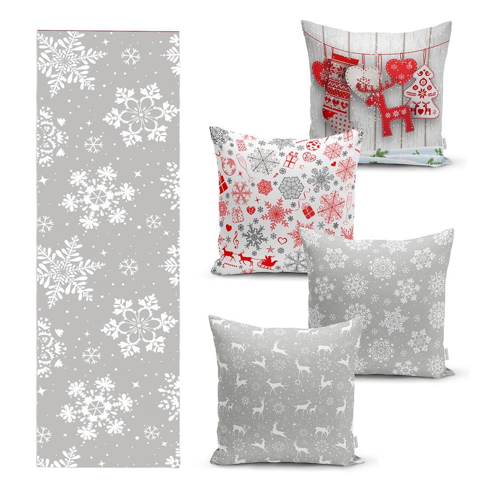 Súprava 4 vianočných obliečok na vankúš a behúň na stôl Minimalist Cushion Covers Snowflakes - Bonami.sk