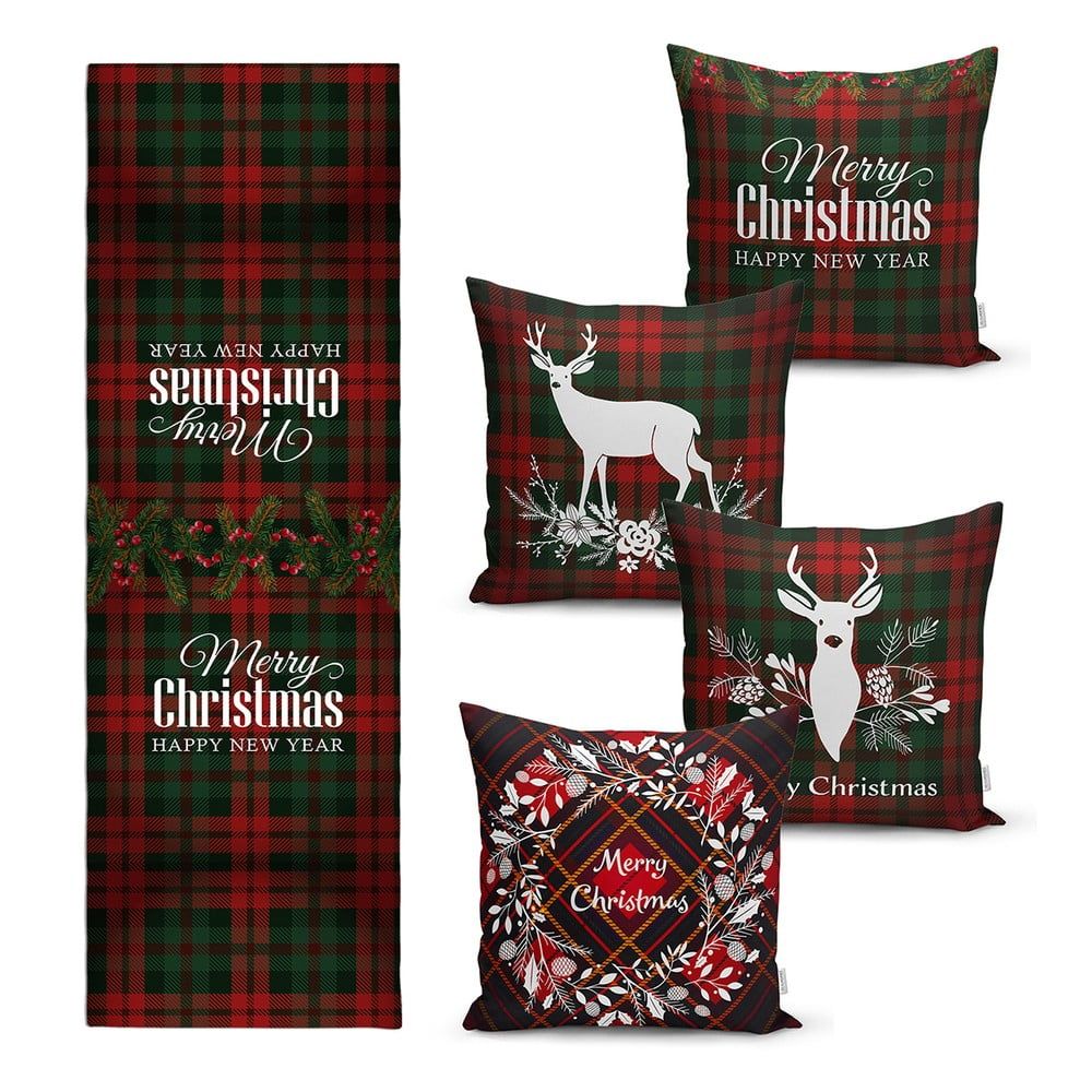 Súprava 4 vianočných obliečok na vankúš a behúň na stôl Minimalist Cushion Covers Tartan Christmas - Bonami.sk