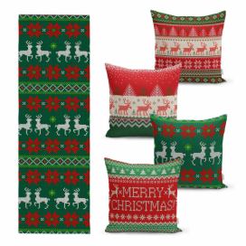 Súprava 4 vianočných obliečok na vankúš a behúň na stôl Minimalist Cushion Covers Merry Christmas