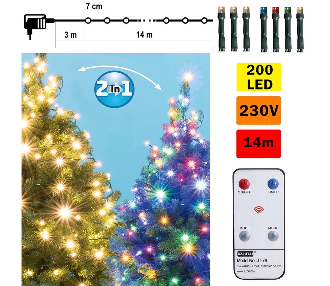 LED Vianočná vonkajšia reťaz 200xLED 17m IP44 teplá biela/multicolor + DO  - Svet-svietidiel.sk