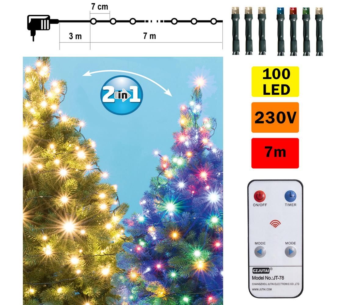  LED Vianočná vonkajšia reťaz 100xLED 10m IP44 teplá biela/multicolor + DO  - Svet-svietidiel.sk