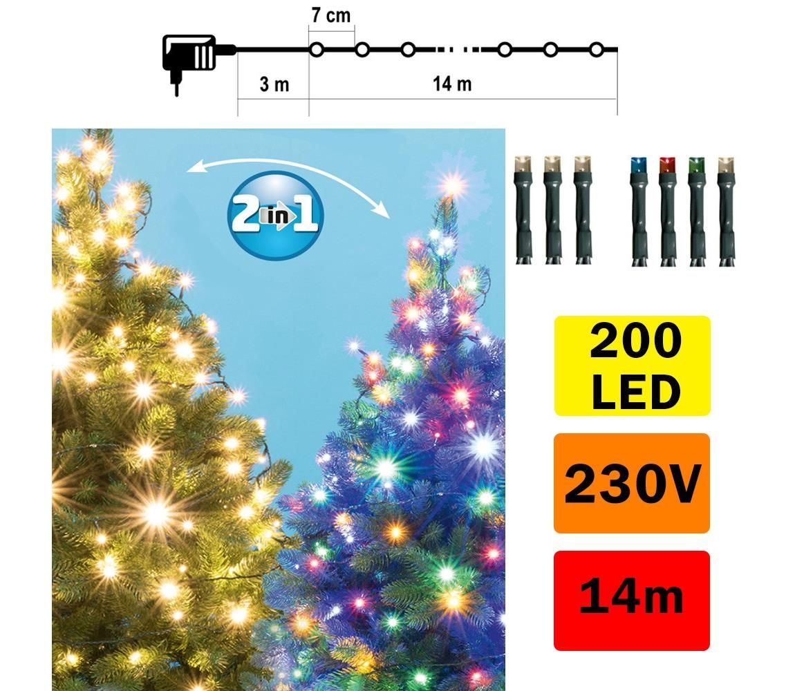  LED Vianočná vonkajšia reťaz 200xLED/5 funkcií 17m IP44 teplá biela/multicolor  - Svet-svietidiel.sk