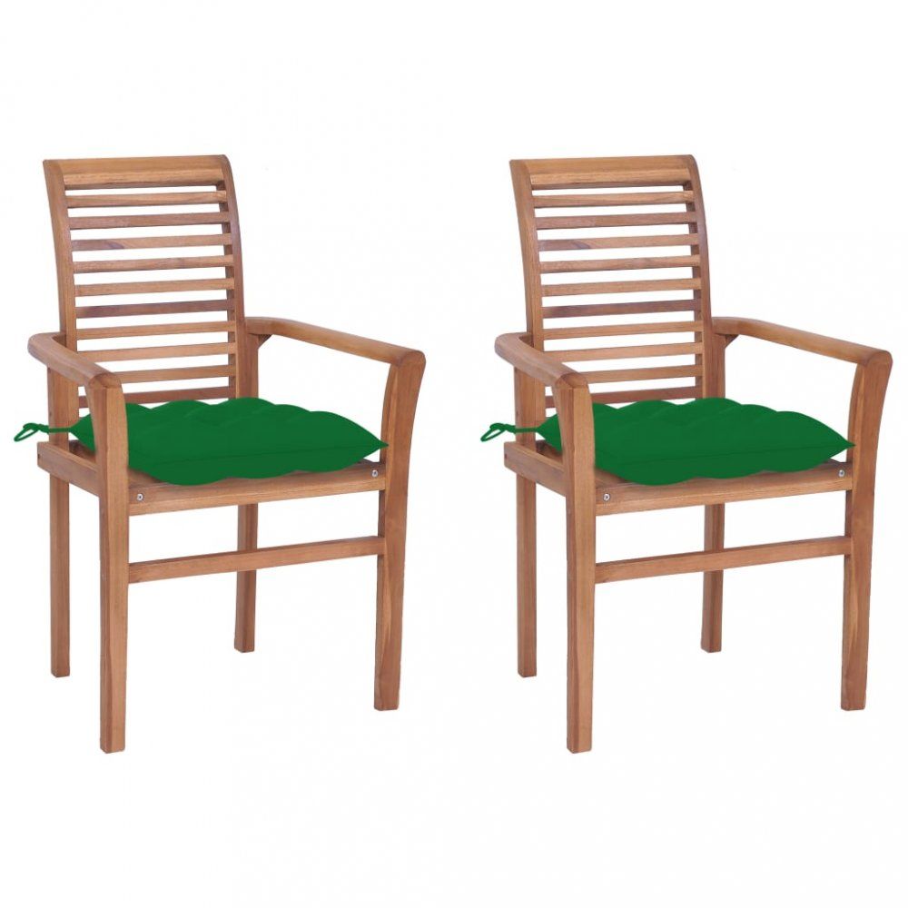 Záhradná jedálenská stolička s poduškou 2 ks teak Dekorhome Zelená - dekorhome.sk
