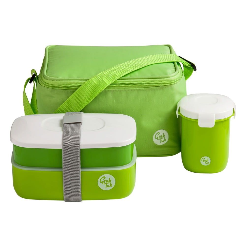 Set zeleného desiatového boxu, hrnčeka a tašky Premier Housewares Grub Tub, 21 × 13 cm - Bonami.sk