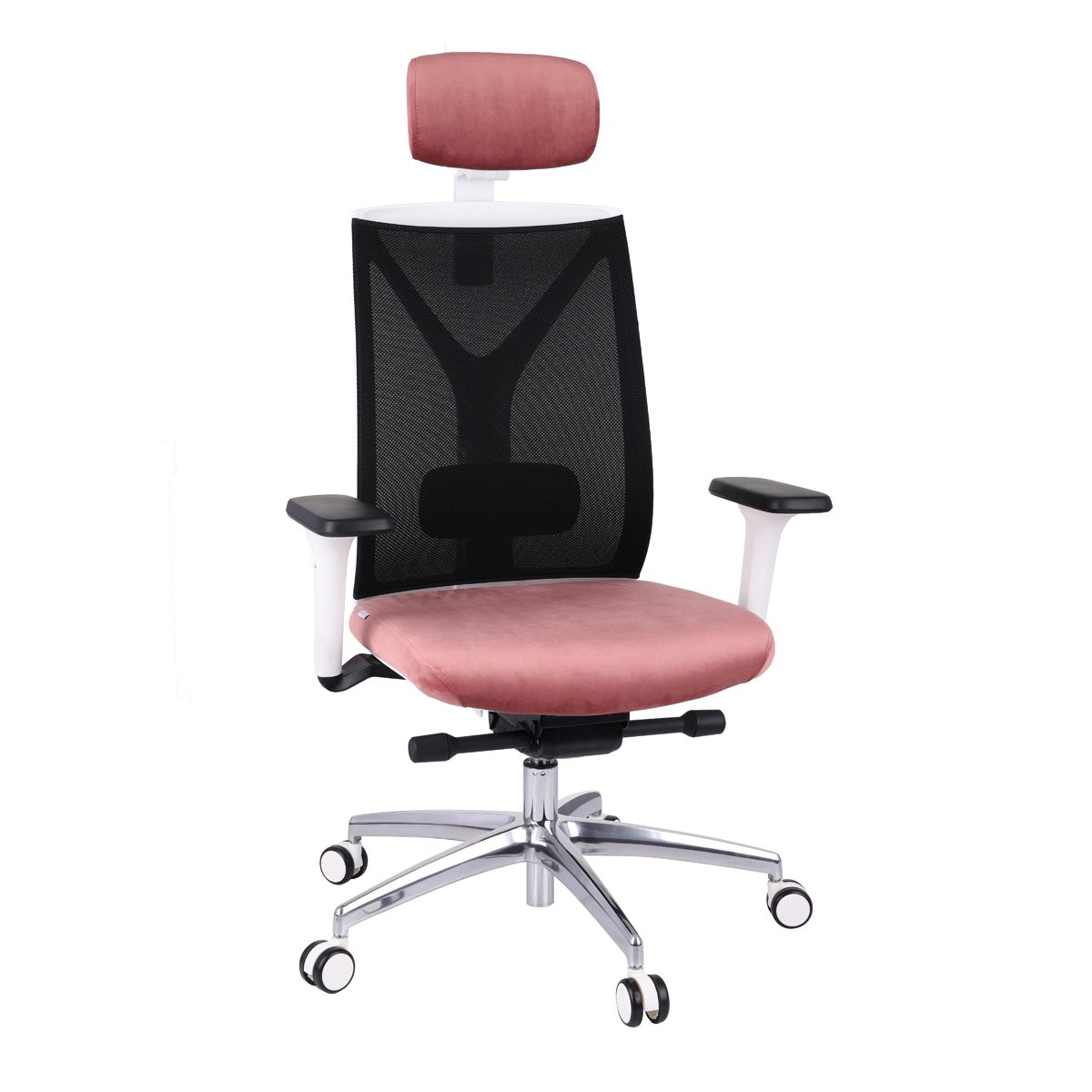 Kancelárska stolička s podrúčkami Velito WS HD - tmavoružová / čierna / biela / chróm - nabbi.sk