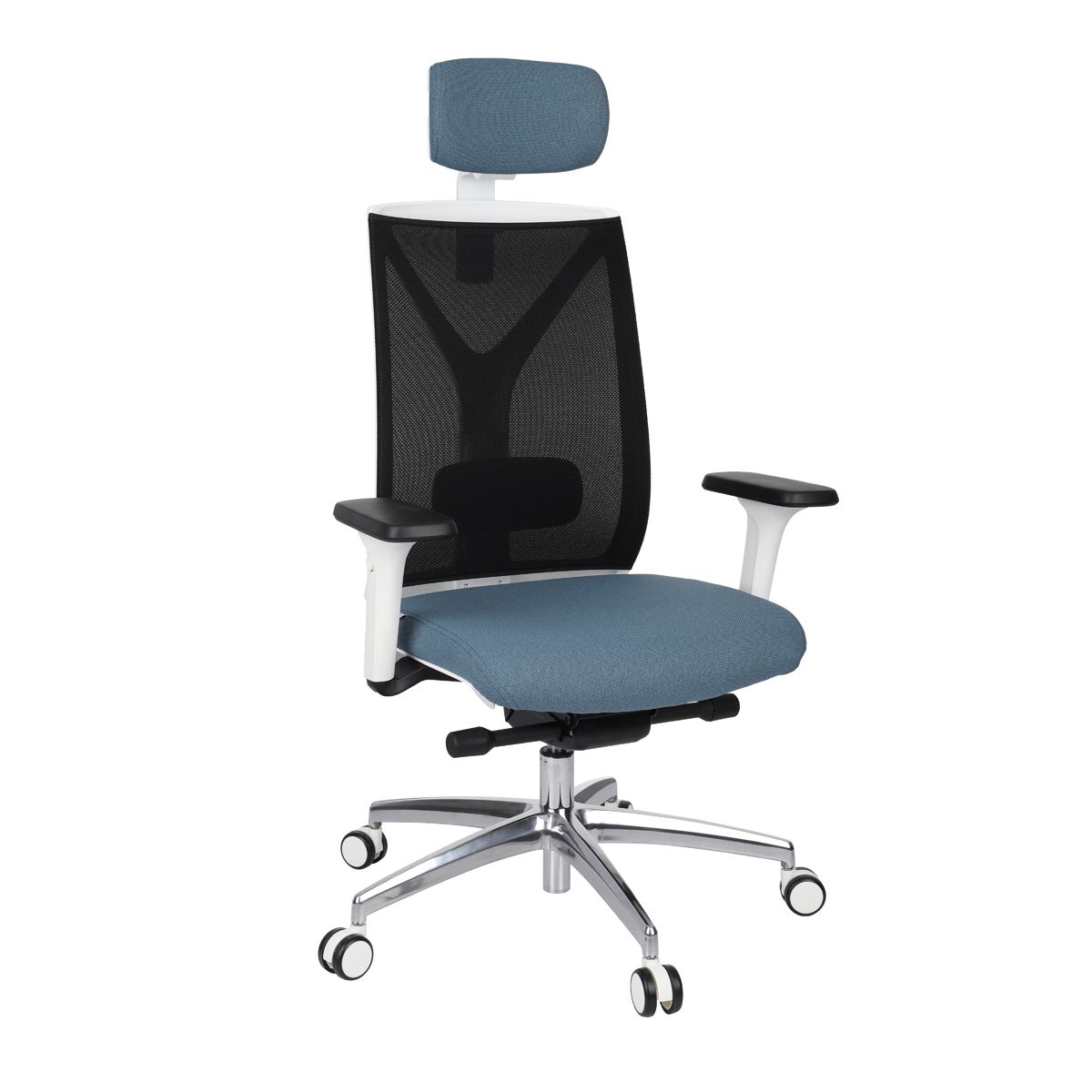 Kancelárska stolička s podrúčkami Velito WS HD - modrá / čierna / biela / chróm - nabbi.sk