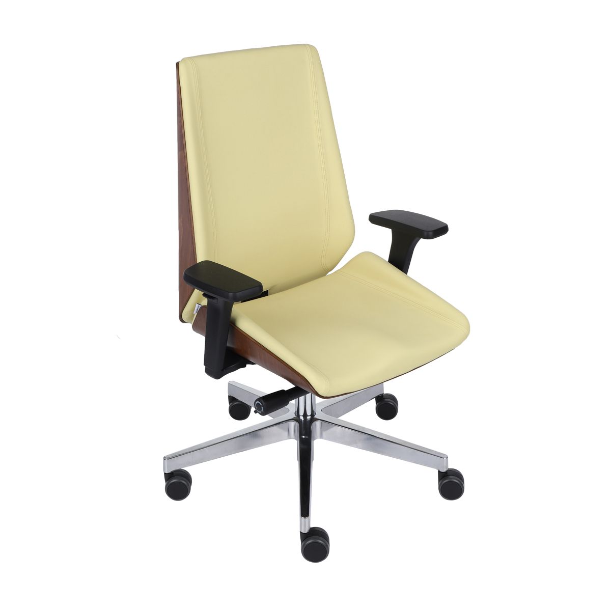 Kancelárska stolička s podrúčkami Munos Wood - žltá / orech svetlý / chróm - nabbi.sk