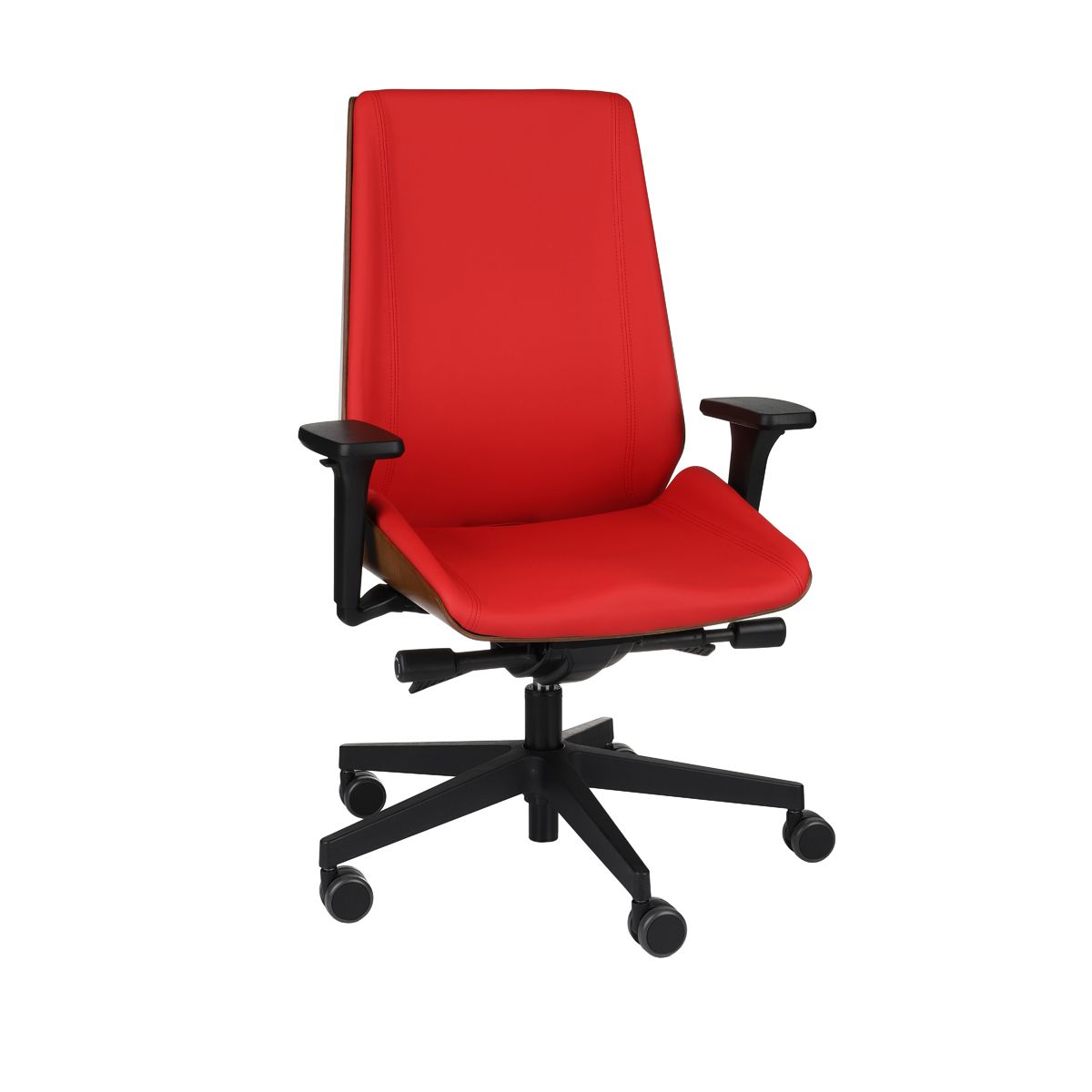 Kancelárska stolička s podrúčkami Munos Wood - červená (Valencia 02) / svetlý orech / čierna - nabbi.sk