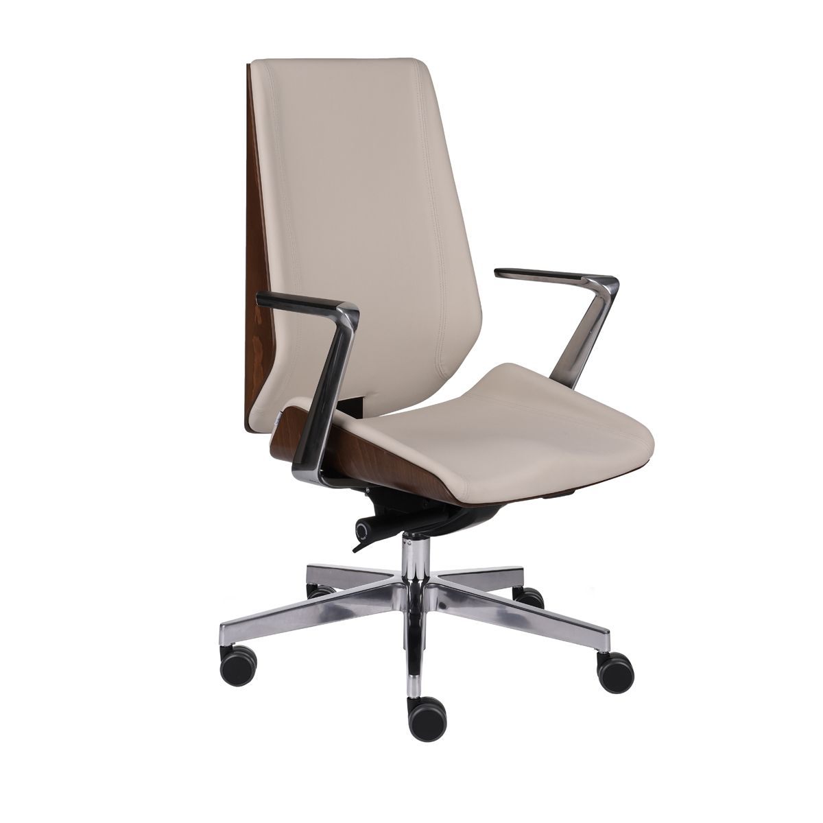 Kancelárska stolička s podrúčkami Munos Wood AL1 - krémová / svetlý orech / chróm - nabbi.sk