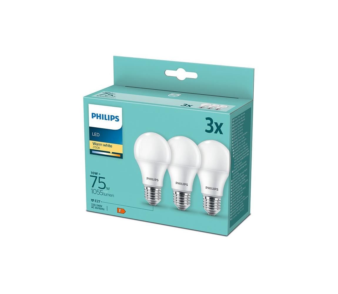 Philips LED sada žiaroviek 3x10W-75W E27 1055lm 2700K set 3ks, biela - Svet-svietidiel.sk