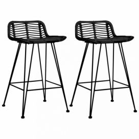 Barové stoličky 2 ks ratan / kov Dekorhome Čierna