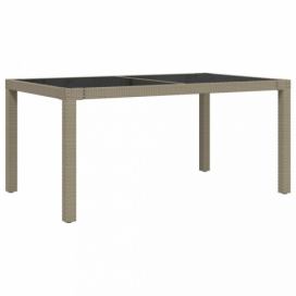 Záhradný stôl 150x90x75 cm sklo / polyratan Dekorhome Béžová / čierna